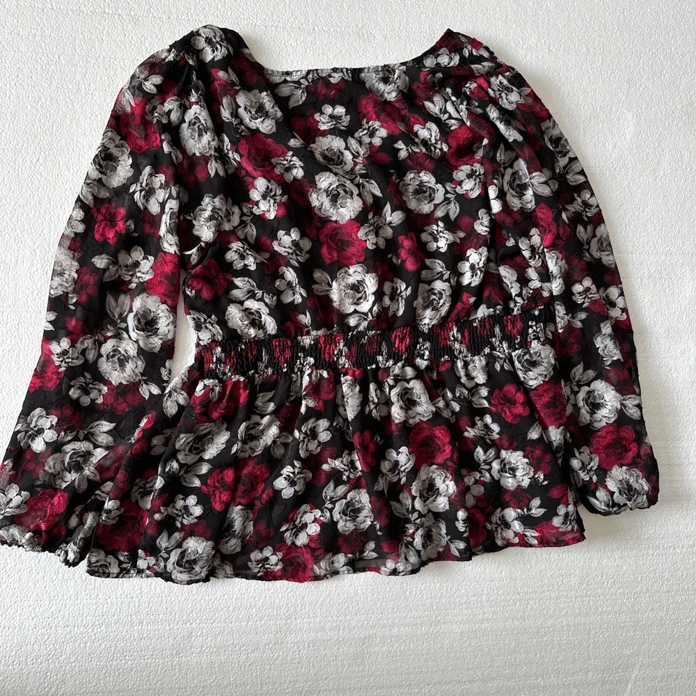 Torrid Womens Floral‎ Fairy Grunge Babydoll Top Size 2 Black Witchy Artsy Sheer - Picture 7 of 7